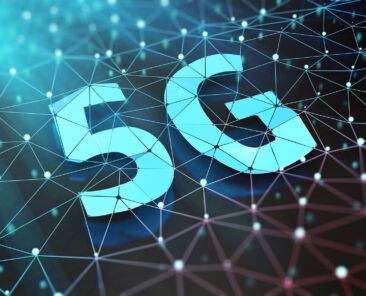 5G symbol on dark digital background. 3D illustration.