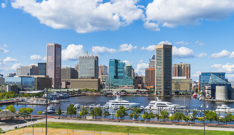 baltimore,maryland,usa. 09-07-17 :  Baltimore skyline on sunny day.