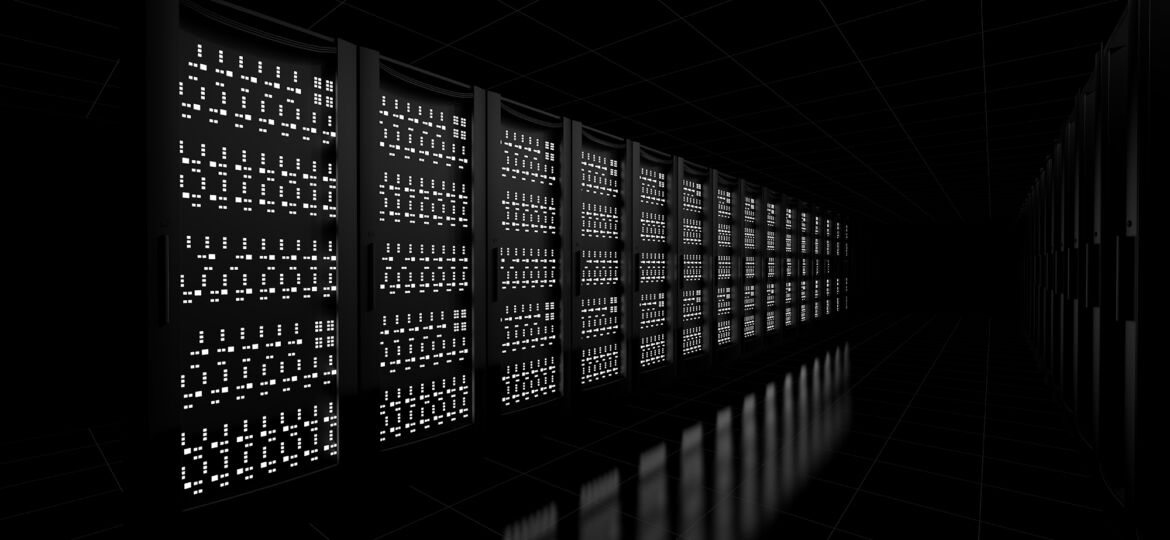 Network workstation servers on dark background