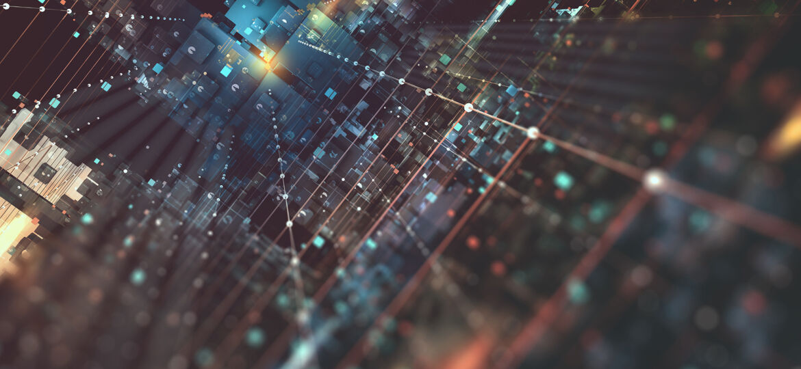 Abstract tech background 3D illustration. Quantum computer archi